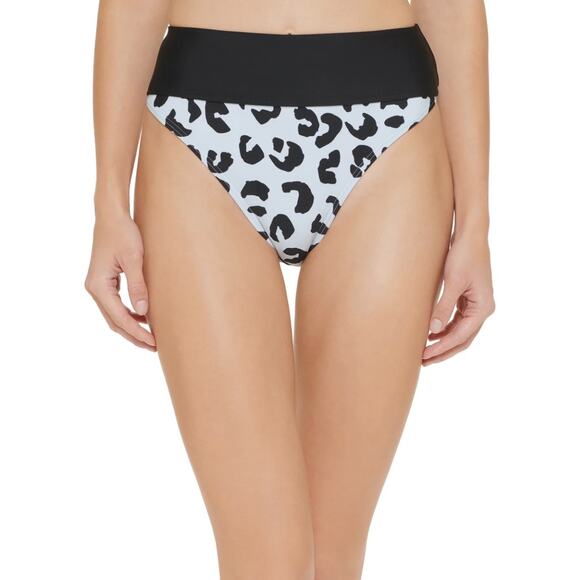 NWT DKNY Printed High-Waist Bikini‎ Bottoms Block Leopard Blue Sz XS | Vacation - Picture 1 of 12